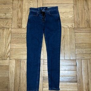 Rag and Bone high waisted corset tie skinny jeans dark wash.
